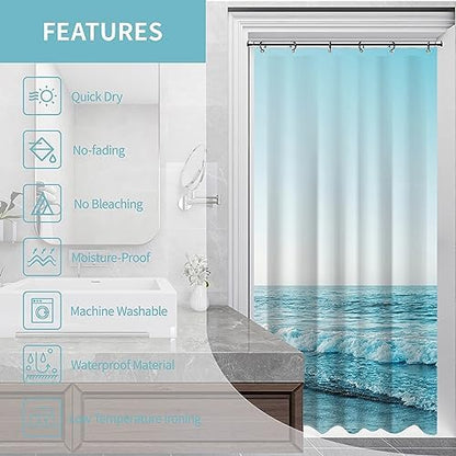 Small Stall RV Half Size Ocean Beach Coastal Seaside Shower Curtain for Bathroom 36W*72H Inch Nautical Summer Beachy Bathtub Decor Seascape Waterproof Polyester Fabric Set with 12 Hooks