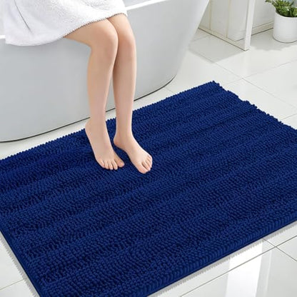OLANLY Thick Large Bathroom Rugs 44x32, Soft Chenille Bath Rugs, Navy