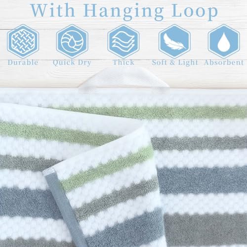 VOOVA & MOVAS Waffle 3PC Towel Set, Cotton, Navy Grey Green White