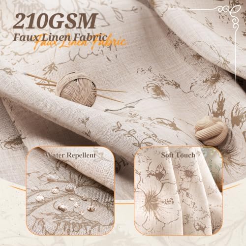 Vintage Beige Floral Shower Curtain with 12 Clear Rings - 72" W x 72" L