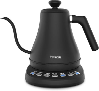 Cosori Electric Gooseneck Kettle with 5 Temperature Control Presets, Pour Over Kettle for Coffee & Tea, Hot Water Boiler, 100% Stainless Steel Inner Lid & Bottom, 1200W, 0.8L, Black