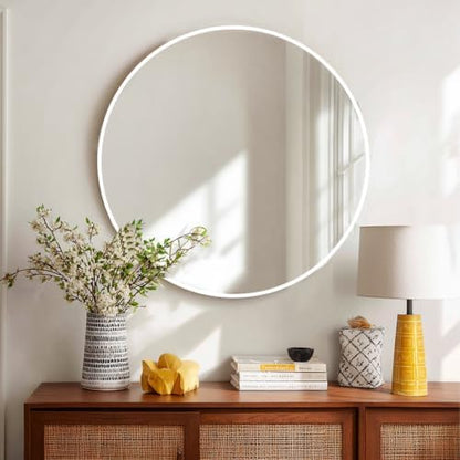 Sunniry Big Round Mirror 36 inch, White Circle Mirror, Matte Metal Frame