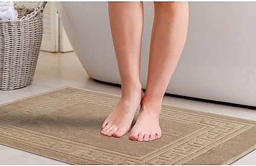 Superior Heavyweight Cotton Bath Mats, Bath Rugs For Bathroom Accessories, Washable Rug For Shower, Bath, Toilet, Modern Decor, No Backing, Luxury Hotel And Spa Quality, Set of 2, 22" x 35", Taupe