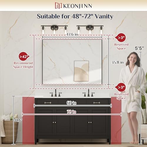 Keonjinn 48x36 Inch Nickel Bathroom Mirror for Over Sink, Rectangular