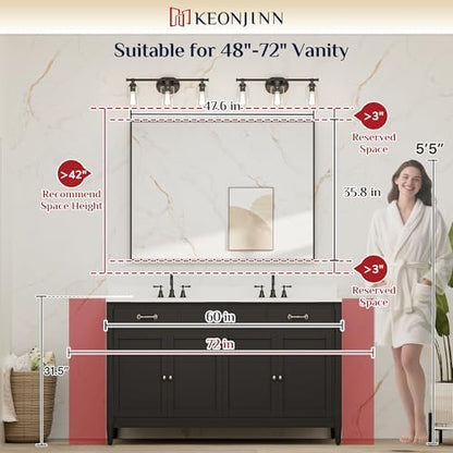 Keonjinn 48x36 Inch Nickel Bathroom Mirror for Over Sink, Rectangular