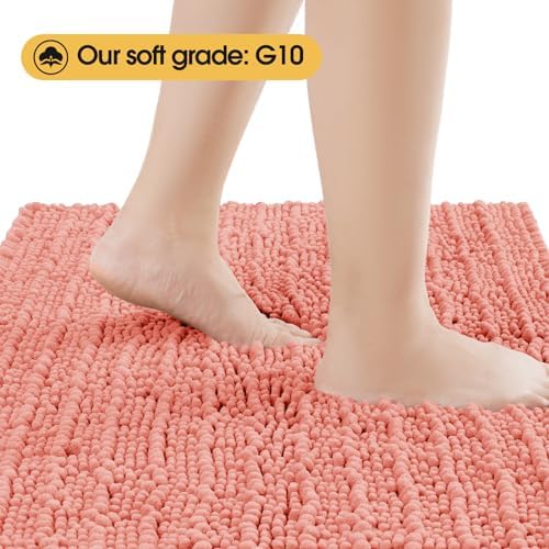 ACCUMTEK Extra Long Upgrade Luxury Coral Bathroom Rug Mat 70"x24", Ultra Soft Thick Absorbent Bath Mats, Non Slip Chenille Toilet Mat for Bathroom, Bedroom, Kitchen, Shower, Tub
