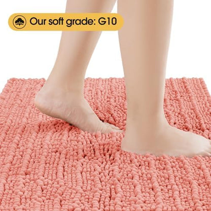 ACCUMTEK Upgrade Luxury Coral Bathroom Rug Mat 48"x17", Ultra Soft Thick Absorbent Bath Mats, Non Slip Chenille Toilet Mat for Bathroom, Bedroom, Kitchen, Shower, Tub