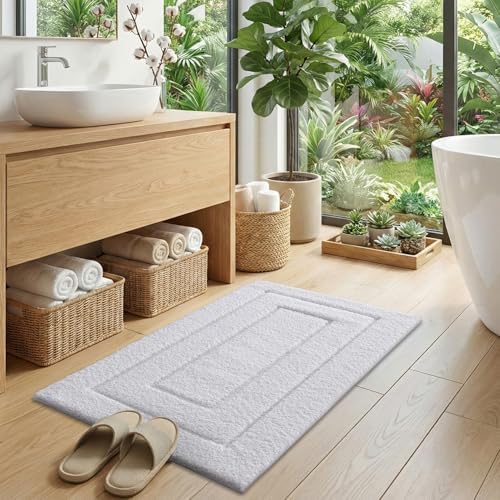 DEXI Bathroom Rugs 32x20, Non-Slip and Absorbent Bath Mat, White