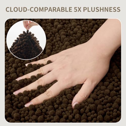 Bathroom Rugs Non Slip Washable 60x24, Extra Thick Soft Chenille Absorbent Bath Mat, High Density Barrier Non Slip Backing, Quick Dry Plush Shaggy Floor Carpet for Tub&Shower, Brown