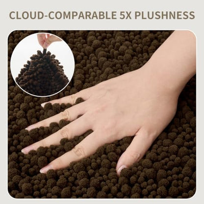Bathroom Rugs Non Slip Washable 36x24, Extra Thick Soft Chenille Absorbent Bath Mat, High Density Barrier Non Slip Backing, Quick Dry Plush Shaggy Floor Carpet for Tub&Shower, Brown