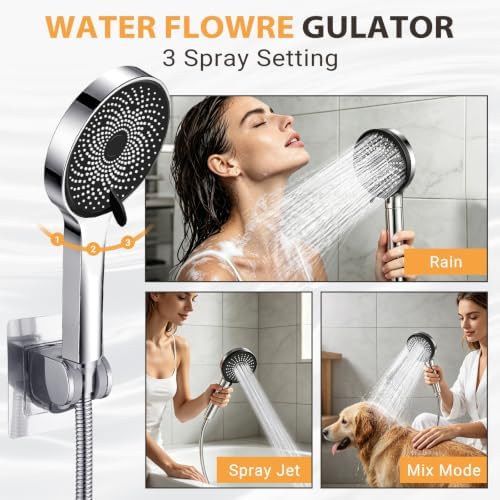 Shower Head,10”Rain Shower Head with Handheld Spray Combo with 11'' Angle Adjustable Extension Arm/Flow Regulator/Shower System,High Pressure Rainfall Shower Head Clean Bathroom,Matt Black