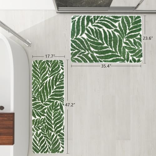 Bathroom Runner Rug - 4ft Long Bathroom Rug Green Long Bath Mat Leaf Bedroom Decor 47 Inches Rugs Water Absorbent Bath Rugs for Bathtub Leaves 18" x 47"