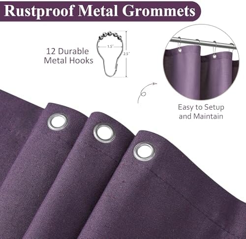 Naturoom Linen Shower Curtain 96 Inch Long for Bathroom Purple 1 Panel
