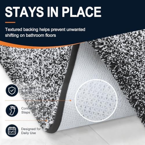 OLANLY Microfiber Bathroom Rugs 59x35, Quick Dry Bath Mat, Black and White
