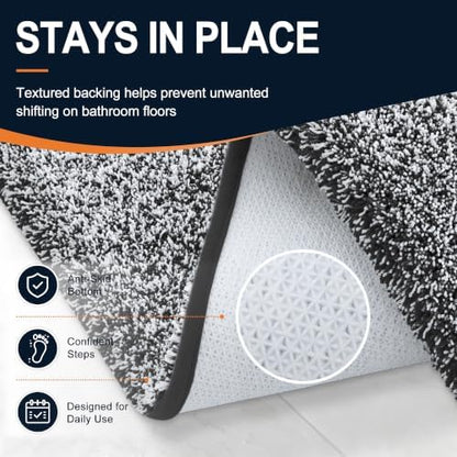OLANLY Microfiber Bathroom Rugs 47x20, Quick Dry Bath Mat, Black and White
