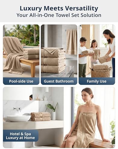 LANE LINEN Bath Sheet Set Soft Absorbent Quick Dry 100% Cotton - Taupe