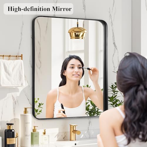 Black Bathroom Vanity Mirror Over Sink 28x32, Large Wall Mounted Mirror
