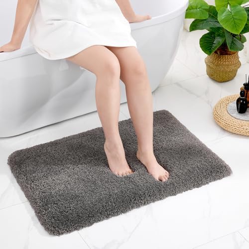 Disolla Bathroom Rug 24x36 - Non-Slip Plush Thick Bath Mat, Highly Absorbent & Ultra Soft Fluffy Floor Mat, Machine Washable for Shower and Tub, Dark Grey