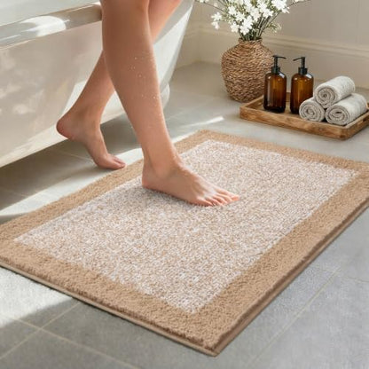 36x24 Large Bathroom Rugs Non Slip Washable, Soft Absorbent Bath Mat Beige
