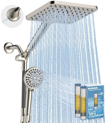 MakeFit Dual Filtered Rain Shower Head Combo, High Pressure Handheld Shower Head with Adjustable Bar - Rainfall Shower Head And Showerhead with Filter for Hard Water - Removes Chlorine