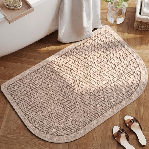 YDKGL Half Circle Bath Mat, Non Slip Thin Bathroom Rugs, Brown 24x35