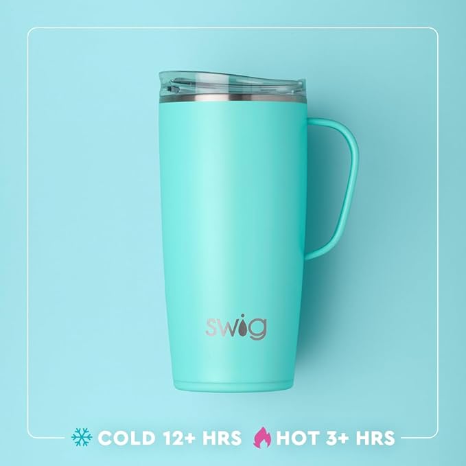 Swig Life 22oz Travel Mug, Insulated Tumbler with Handle and Lid, Travel Coffee Mug, Cup Holder Friendly, Stainless Steel 22 oz Tumbler, Reusable Insulated with Lid (Flourish)