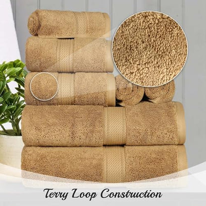 Superior Egyptian Cotton 800 GSM Plush & Absorbent, 9 Piece Set, Toast