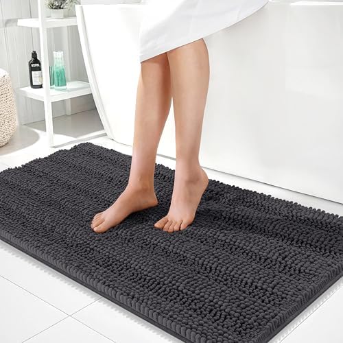 OLANLY Thick Bathroom Runner Rugs 44x24, Soft Chenille Bath Rugs, Dark Grey