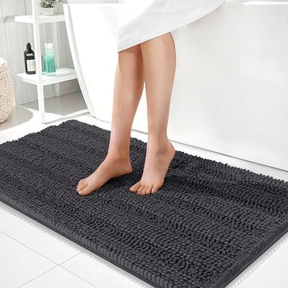 OLANLY Thick Bathroom Runner Rugs 44x24, Soft Chenille Bath Rugs, Dark Grey