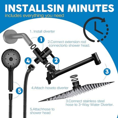 Shower Head, 8" High Pressure Rainfall Shower Head with Handheld Dual Spray