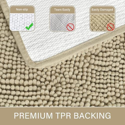 LOCHAS Luxury Bathroom Rug Shaggy Bath Mat 24 x 36 Inch, Beige