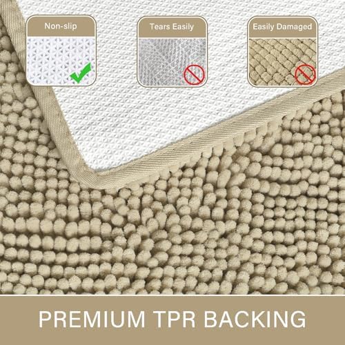 LOCHAS Luxury Bathroom Rug Shaggy Bath Mat 24 x 60 Inch, Beige
