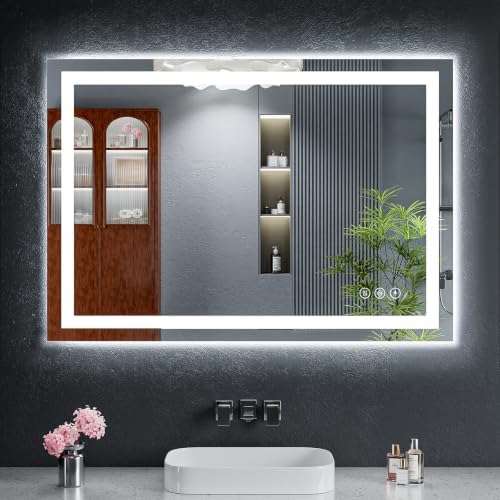 28"x40" LED Bathroom Mirror with Lights, Anti-Fog, Backlit+Frontlit