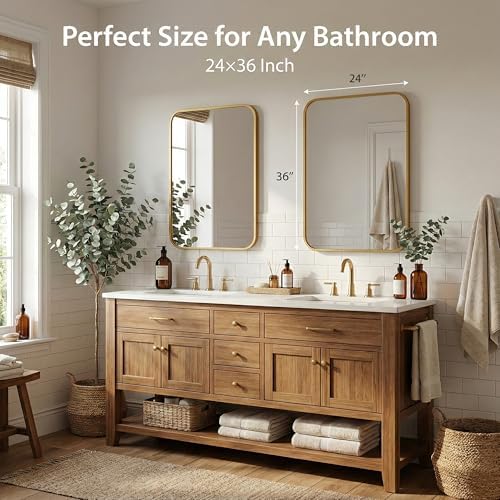 2-Pack 24x36 Inch Antique Gold Rounded Rectangle Vanity Mirrors