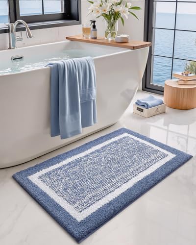 Color&Geometry Small Bath Mats for Bathroom Simple and Stylish,16"x24" Blue