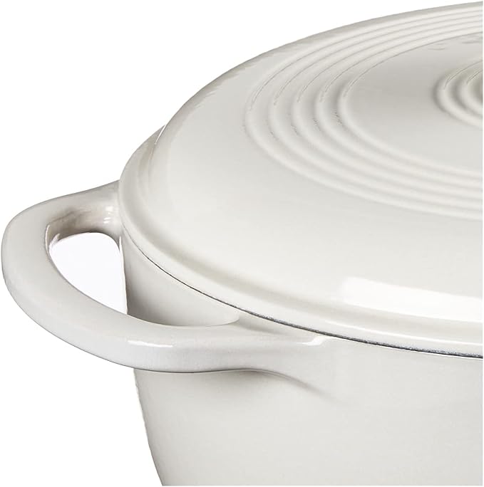 Lodge 4.5 Quart Enameled Cast Iron Dutch Oven with Lid – Dual Handles – Oven Safe up to 500° F or on Stovetop - Use to Marinate, Cook, Bake, Refrigerate and Serve – Oyster White