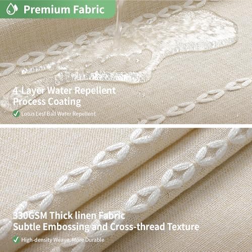 eachope No Hook Long Shower Curtain Set with Snap-in Fabric Liner,Linen Textured Thick Striped Fabric with Tassels,Boho Farmhouse Rustic Luxury Bathroom Curtain,Water-Repellent,Cream/Beige,71x80