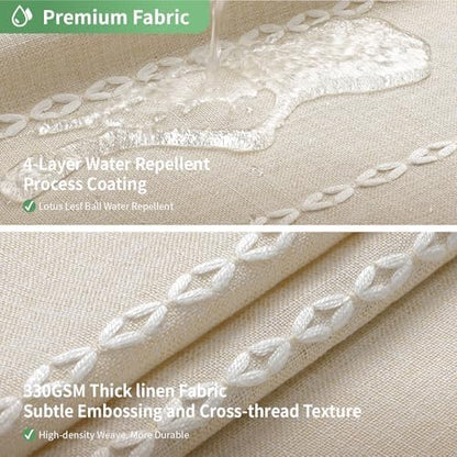 eachope Boho Farmhouse No Hook Shower Curtain Set with Snap-in Fabric Liner,Heavy-Duty Linen Textured Rustic Striped Design,Water-Repellent with Tassels and Sheer Window,Cream/Beige,71x74