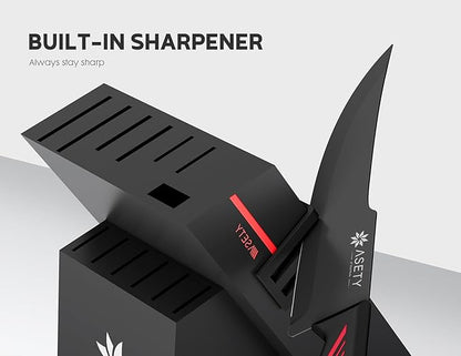 Knife Set - 15 PCS Kitchen Knife Set with Built-in Knife Sharpener Block - Stainless Steel Knife Block Set - Dishwasher Safe, Elegant Box for Men Women, Fathers day, Red