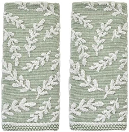 SKL Home Leaf Sprig Hand Towel Set-2pc, 100% Cotton, Reversible, Sage