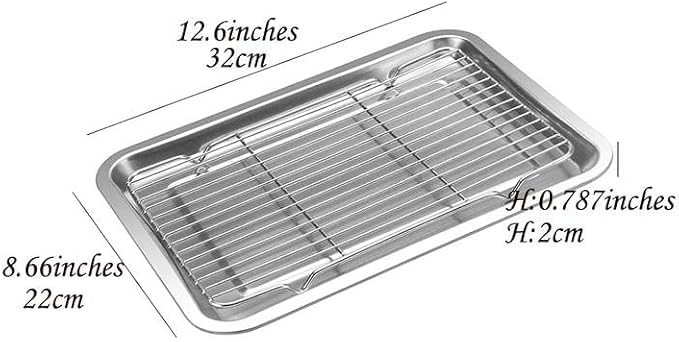 2 Set of Bakeware Bake Pan Nonstick Steel Roaster with Gill Rack 12.6"* 8.6"*0.78"