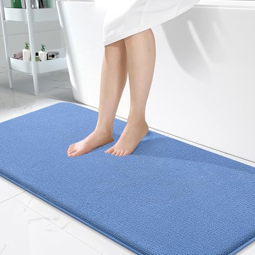 OLANLY Memory Foam Bathroom Runner Rugs 47x24, Long Mats, Cornflower Blue