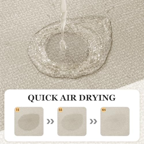 ACCUMTEK Non Slip Bath Mat, Thin Bathroom Rugs Fit Under Door, Quick Dry Bath Mats, Machine Washable Bath Rugs for Bathroom, Bathtub & Kitchen, Bathtub, Light Beige/Bordered/24 x17