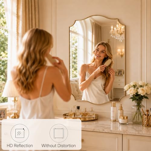 Gold Vanity Wall Mirror 36"x24", Scalloped Edge Bathroom Mirror