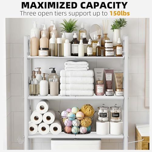GloTika 3-Tier Over Toilet Storage, Anti-Tilt, 64" H, White