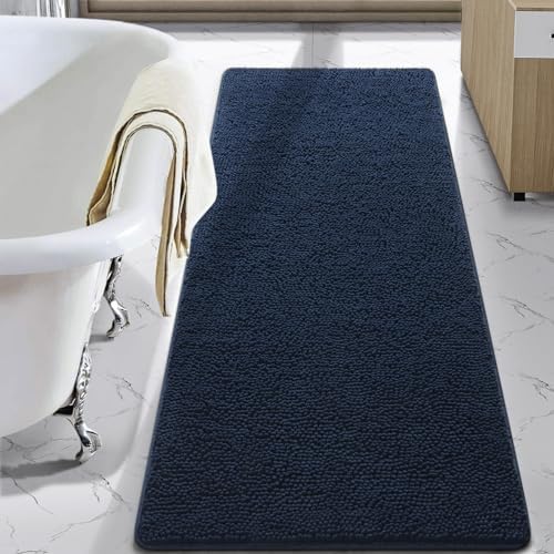LOCHAS Luxury Bathroom Rug Shaggy Bath Mat 24 x 70 Inch, Navy