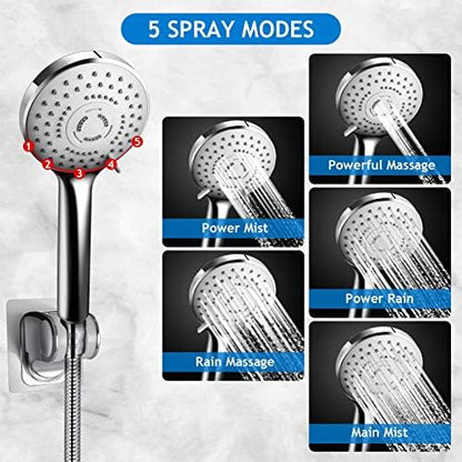 Shower Head Combo,8 Inch High Pressure Rain Shower Head with 11 Inch Adjustable Extension Arm and 5 Settings Handheld Shower Head Combo,Powerful Shower Spray Against Low Pressure Water with Long Hose