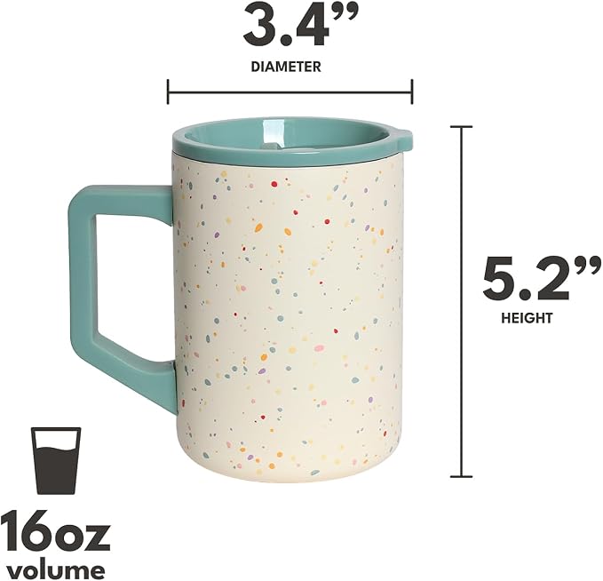 Elemental Insulated Coffee Mug - Triple-Wall Stainless Steel Summit Travel Cup for Hot and Cold Drinks - Thermal Coffee Mug with Lid and Handle for Camping, Office & Travel 16oz - Rainbow Speckle