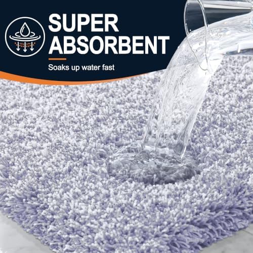 OLANLY Microfiber Bathroom Rugs 59x24, Quick Dry Mat, Lavender and White