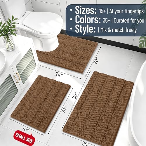 Smiry Thick Chenille Bathroom Runner Rugs 44x24, Absorbent Bath Mat, Mocha